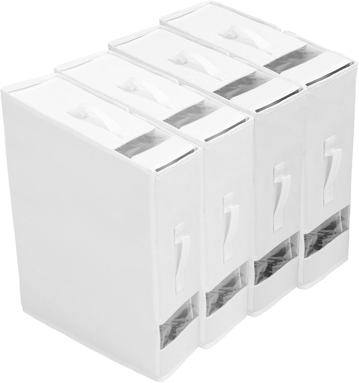 MSUIINT 4 Pack Bed Sheet Organizers and Storage, Foldable Bedding Storage Box, Closet Bedding Set Containers with Handle and Label for Blanket Pillowcase Comforter (B)