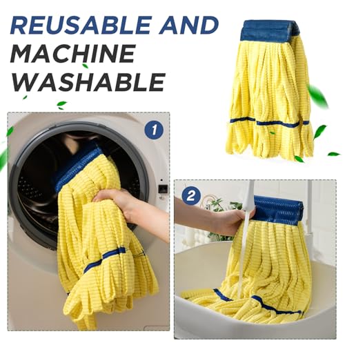 Image of Hushee 1 Pack Large Microfiber Tube Mop Heads 18 oz Heavy Duty Commercial Industrial Wet Mop Head Refill Reusable Machine Washable Looped End Mopheads for Hardwood, Tile, Laminate Floors, Yellow