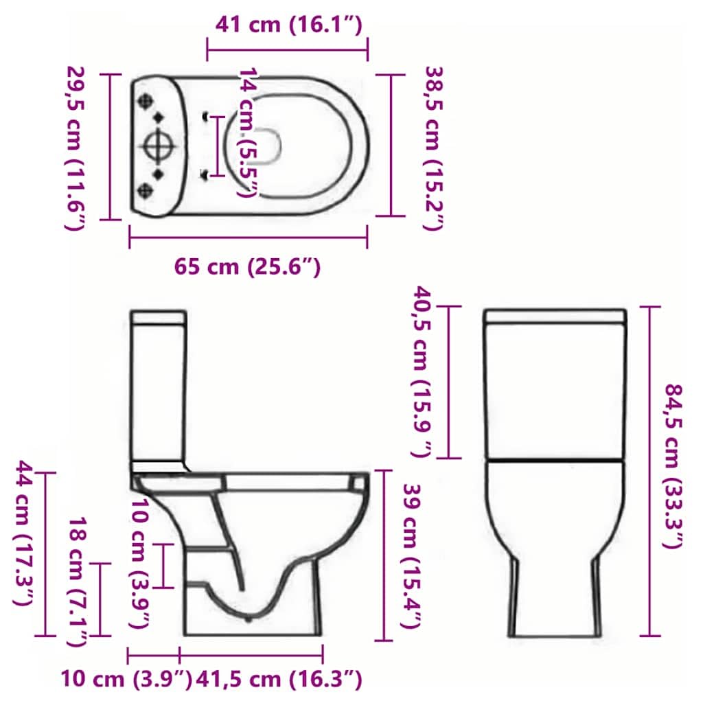 vidaXL Inodoro Cuadrado Cerámica Negro de Calidad Baño Tapa Asiento y Cisterna