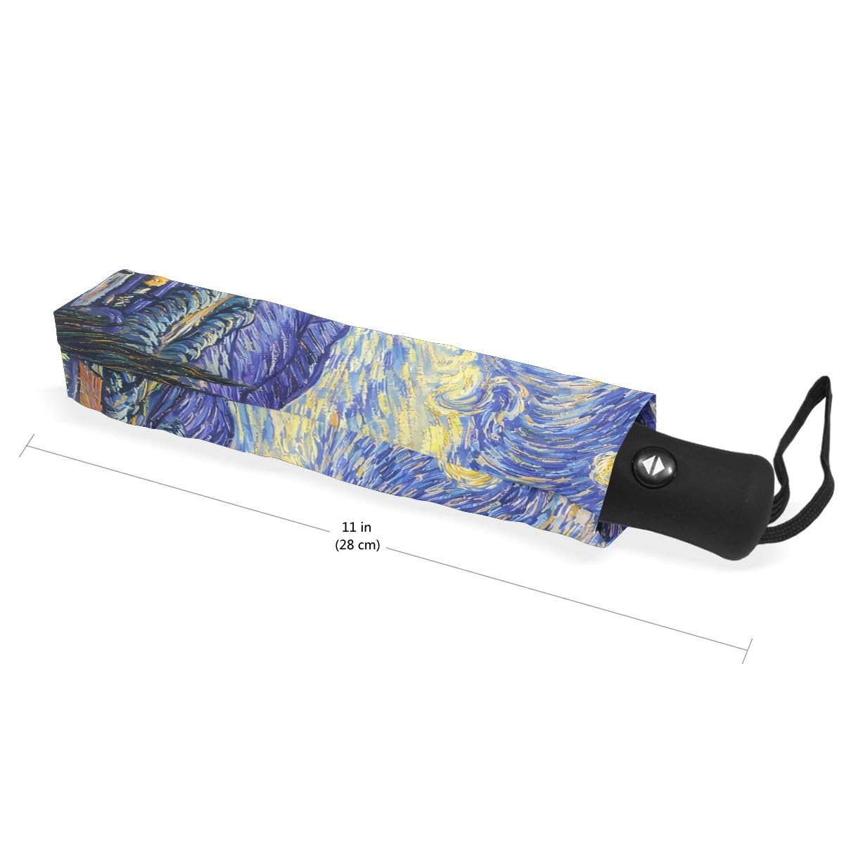 Schwarzer Regenschirm-Gemälde, Kunstwerk, Van Gogh's Sternennacht, UV-Sonnenschirm, elegant, umgekehrt, 3-fach faltbar, stabiler Regenschirm für Geschäft und Privatpersonen