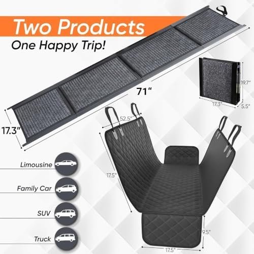 Dog Ramp for Car & Back Seat Cover Bundle - 71” Foldable Non-Slip Pet Ramp Supports Up to 250 lbs + Waterproof Dog Seat Cover, Aluminum Dog Ramp for Large Dogs, SUV, Truck & Car Travel — view 6