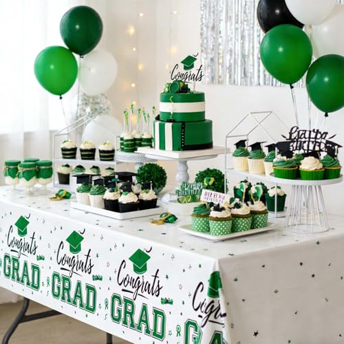 Image of Oigco 2026 Graduation Decorations, 2 Pack Green Graduation Tablecloths Class of 2026, Congrats Grad Plastic Tablecloths for Graduation Party Decorations, 54 x 108 Inch