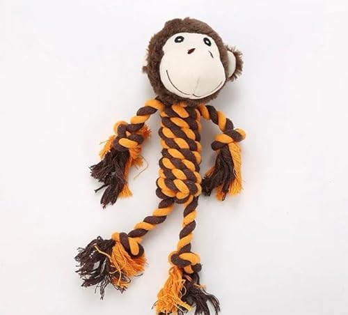 LAYZ Plush animal dog rope toy. Perfect for puppies and small to medium sized dogs. Fun for interactive play and training with built-in squeaker. Ideal for teething and dental hygiene. (Monkey)