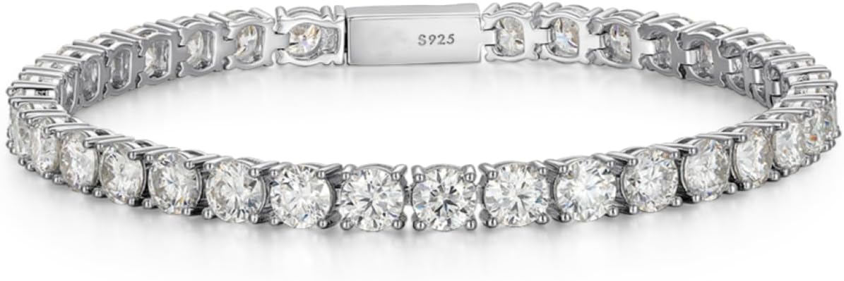 2-10 Ct Moissanite 925 Sterling Silver Tennis Bracelet for Women and Men, 2mm to 4mm Round Cut, Unisex Stackable Eternity Bracelet with Secure Clasp, Lab Created Diamond Alternative, 6.5 & 7.25 Inch