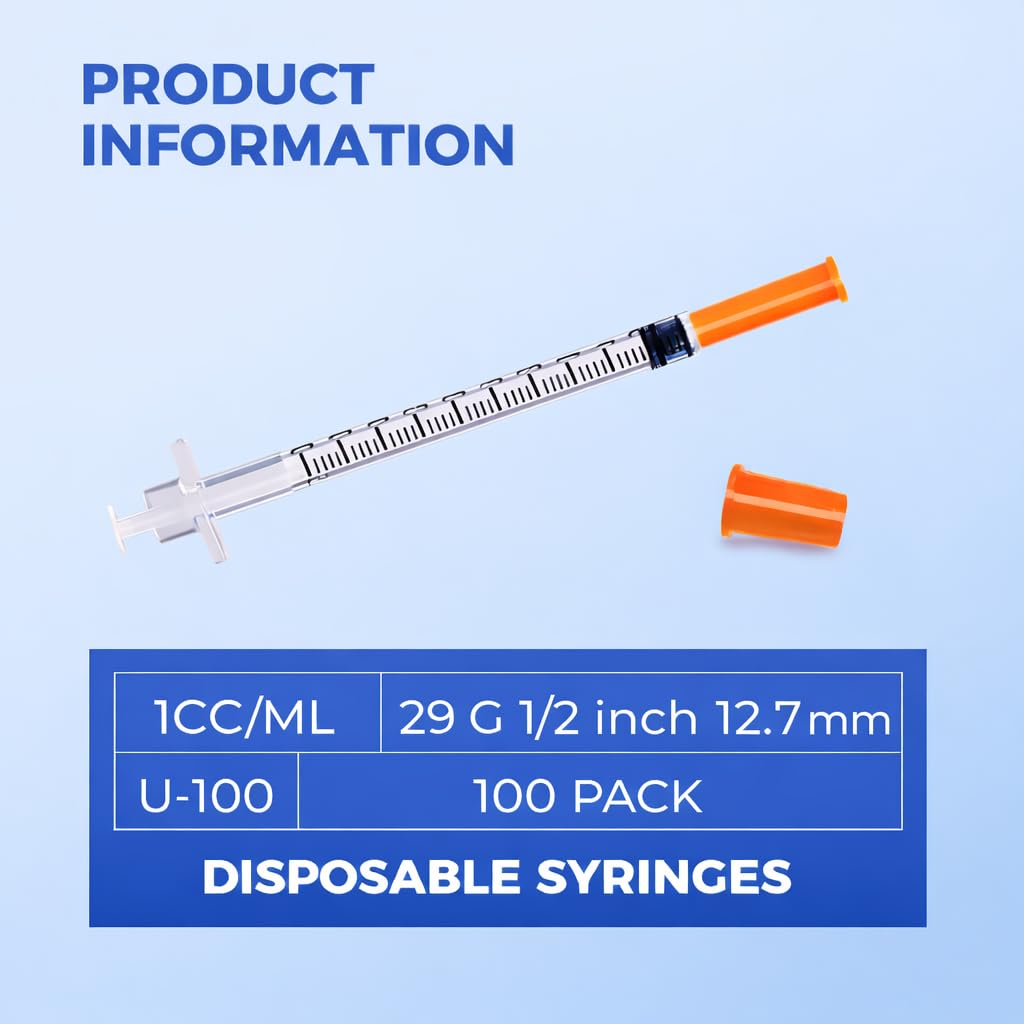 Jeringas de 1 ml, 29 g, in in / 12,7 mm, suministros de laboratorio, paquete individual desechable, paquete de 100