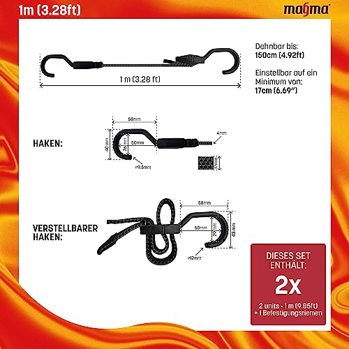 Magma Flache Spannseile mit Haken | Spanngurte für Gepäck, Plane, Zelt, Boot, Fahrrad, Anhänger & LKW | Wasserdicht & robust | Perfekt geeignet für Camping, Dachträger, Anhänger & Ladung