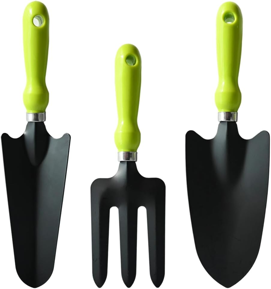 Armo® 3 Piece Carbon Steel Garden Fork Trowel Rake Shovel Spade Set Gardening Plant Hand Tool Set