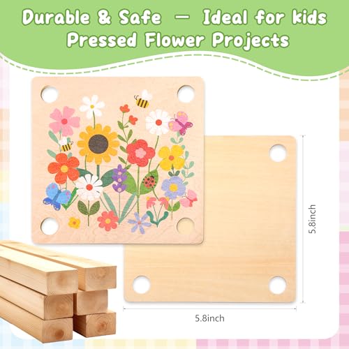 Image of Aboofx Creativity Pressed Flower Art Kit for Kids, Craft Kits 4 Layers Wooden Flower Pressing Kit for Crafts Press Flowers and Plant for DIY Art, Make Bookmarks Greeting Cards for Girls Boys Ages 5+