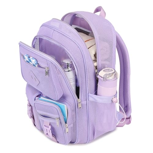 MOONBABY Mesh Backpack for School Heavy Duty See Through Net Bookbag Girls Semi-Transparent Net Back Pack for Beach, Swimming, Sports, Work, Travel (Purple) by MOONBABY - Used condition - Image 2