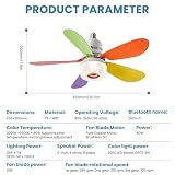ConBlom Wentylator sufitowy 52 cm, z 6 łopatkami, pokaz świetlny RGB + głośnik Bluetooth i pilot zdalnego sterowania, 3 poziomy prędkości i temperatury barwowej, do pokoju dziecięcego, pokoju zabaw