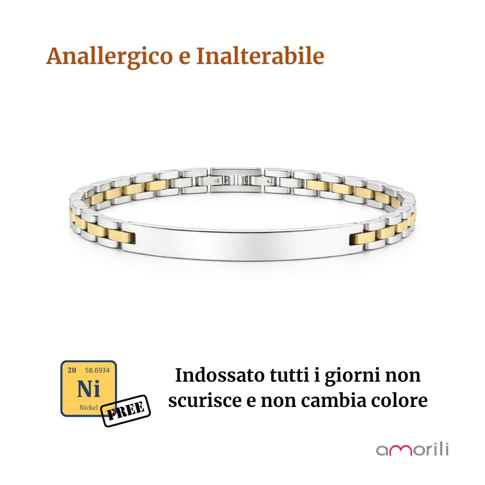 Bracciale Uomo Personalizzabile con Incisione in Acciaio Inox Maglia President con Dettagli Dorati – Gioiello Maschile Personalizzato con Frasi e Date – Idea Regalo Uomo bcc3183
