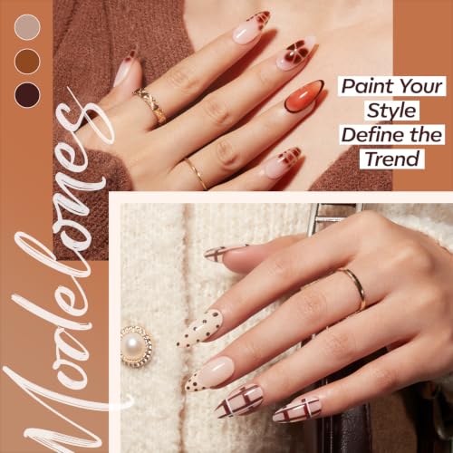 Image of modelones Nude Brown Gel Nail Polish Set, Beige Chocolate Caramel Skin Tone | 6 Fall Colors Neutral Khaki Shades, LED Soak Off DIY Home Salon, Gift for Women, Long-Lasting, Easy & Smooth to Apply