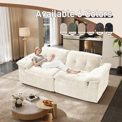 Image of Oversized Modular Sectional Sofa, Large Modern Boneless Couch with Seat Cushion, Chenille 2 Seat Sofa Set for Living Room, Apartments, No Assembly Required, Beige