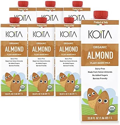 Koita Italian Organic Unsweetened Almond Milk, Non Dairy, Plant-Based, Nut Milk, Shelf Stable 1L (6-pack)