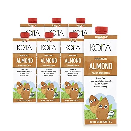 Koita Italian Organic Unsweetened Almond Milk, Non Dairy, Plant-Based, Nut Milk, Shelf Stable 1L (6-pack)