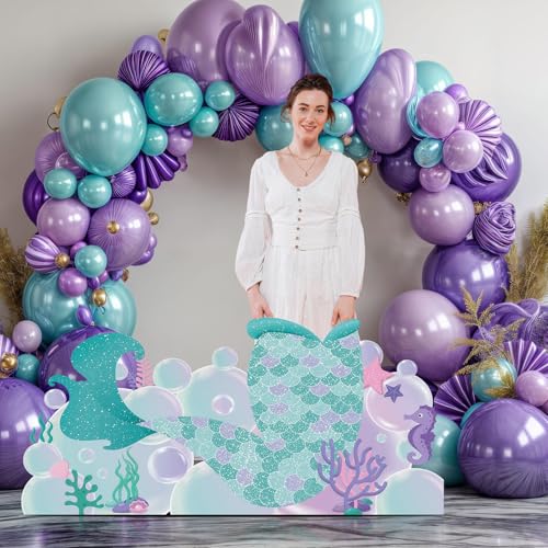 Image of DoubleFill 4.6 ft Mermaid Tail Cardboard Cutout Stand up Life Size Under the Sea Ocean Theme Party Decorations Backdrop Mermaid Tail Photo Booths Prop Standup for Ocean Themed Birthday Party Supplies