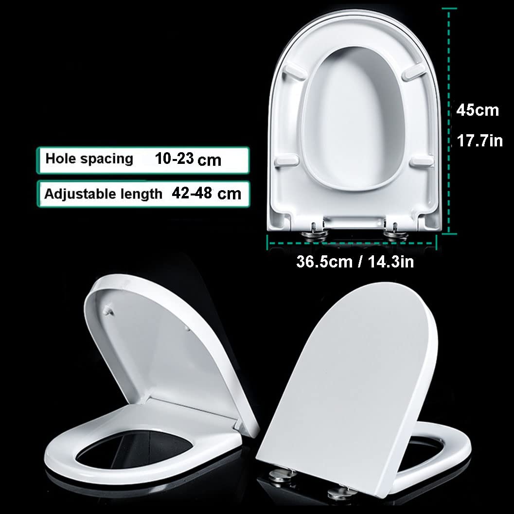 Asiento de Inodoro Compacto de Cierre Suave, Forma U/D, fácil de Instalar, diseño Compacto, Blanco, Ideal para baños pequeños, Duradero, cómodo, Accesorio para Inodoro.
