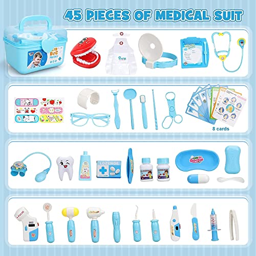 STEAM Life Toy Doctor Kit for Kids Doctor Playset, 45pcs Dentist Kit for Kids Doctor Kit for Toddlers Boys Girls Pretend Play Doctor Set for Kids Dentist Toys Medical Doctor Toy Dr Kit Kids Ages 3-5-7