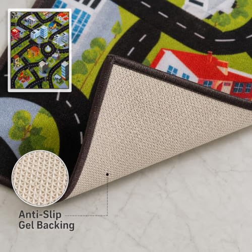 Image of Matz&More Kids Play Area Rug | 100x150 cm | Green Kids Track Adventure Design | Soft Nylon Loop Pile Carpet with Anti-Slip Backing | Children's Play, Bed & Classroom Floorings