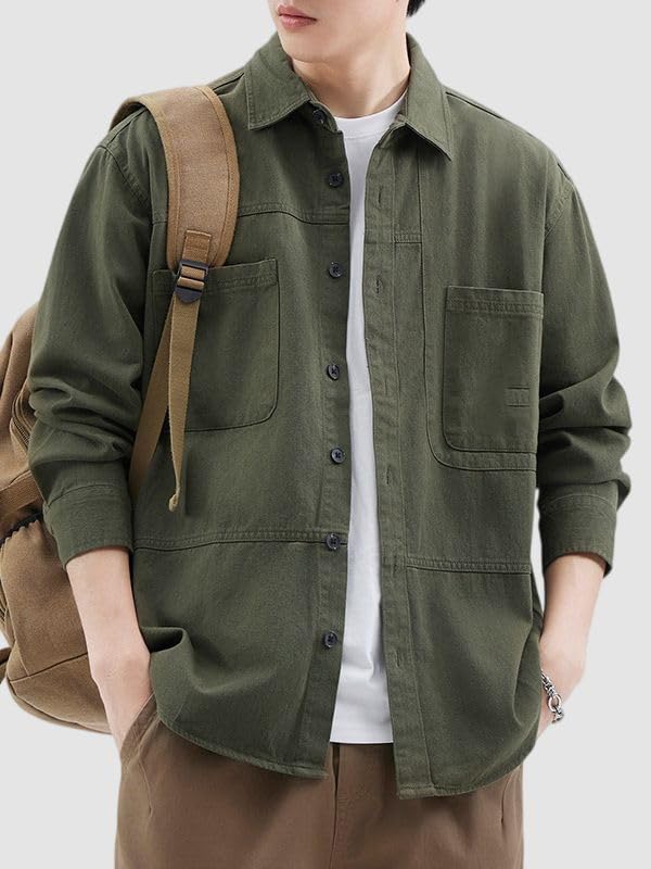 Chemise de travail homme coton manches longues coupe ample style japonais - 2