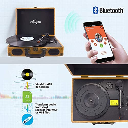 Viflyk00 Bluetooth Plattenspieler für Vinyl-Schallplatten