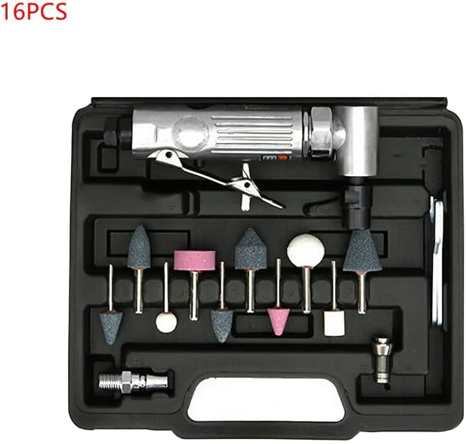 Portable Mini 1/4 Inch Air Angle Die Grinder 90 Degree Pneumatic Grinding Polisher Mill Engraving Machine Pneumatic Tool (16PCS Set)