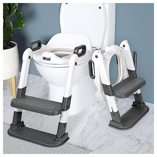 HKAI Potty Training Seat with Step Stool Ladder, Potty Seat for Kids Toddlers Girls Boys, Adjustable Potty Training Toilet, Comfortable Safe Toddler Toilet Seat with Anti-Slip Pads (Gray)
