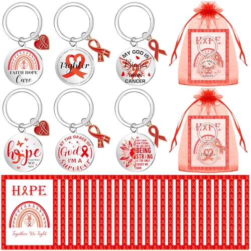 24 Sets Heart Health Awareness Gifts Red Ribbon Keychains Heart
