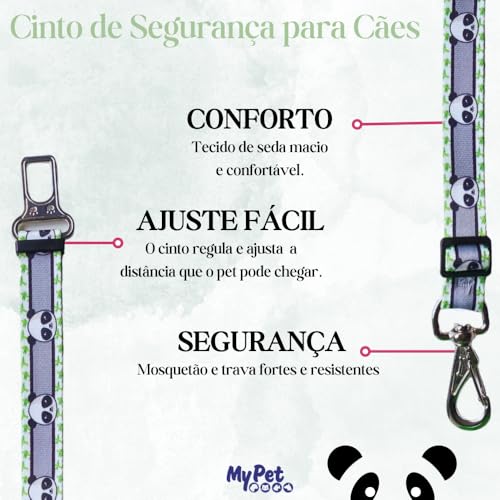 MY PET BRASIL Cinto De Segurança Para Cães 80Cm Regulável Adaptador De Carro Para Cachorros Guia Pet