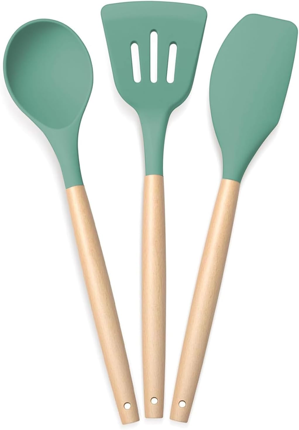 PANCA Silicone Non Stick Spatula Set of 3,Non Stick Serving Spoon | Silicone Spatula Set for Cooking and Serving | Kitchen Tool (Green,Set of 3 Piece)