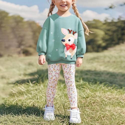 Girls 2 Piece Oufits Cute Graphic Long Sleeve Pullover Crewneck Sweatshirt Floral Tights Fleece Warm Tracksuit for 2-8 Years2