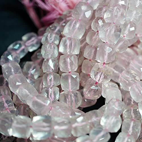 LKBEADS Różowy kwarcowy, około 6 - 8 mm, 23 cm - 1 sznurek, kamień cięty, kwadratowy kształt