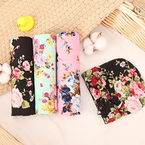 Image of AQOKKA Baby Swaddle Blankets with Bow Hat Headband Set Infant Receiving Blankets Swaddles for Newborns Unisex Toddler Swaddle Wrap Sets for Baby Girls Boys Nursery Warm Shower Gift