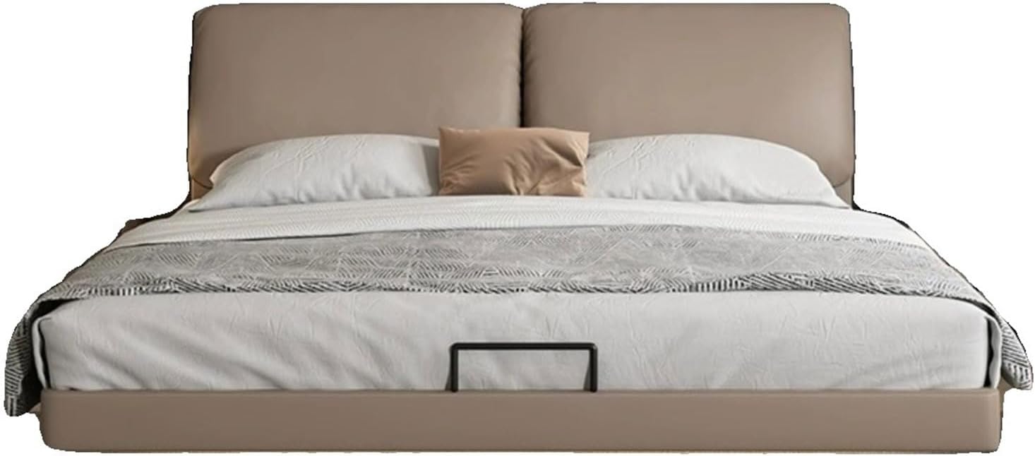 Modern Leather Queen Size Platform Bed Wooden Slats Support with Heavy Duty Wooden Slat Support Noise-Free