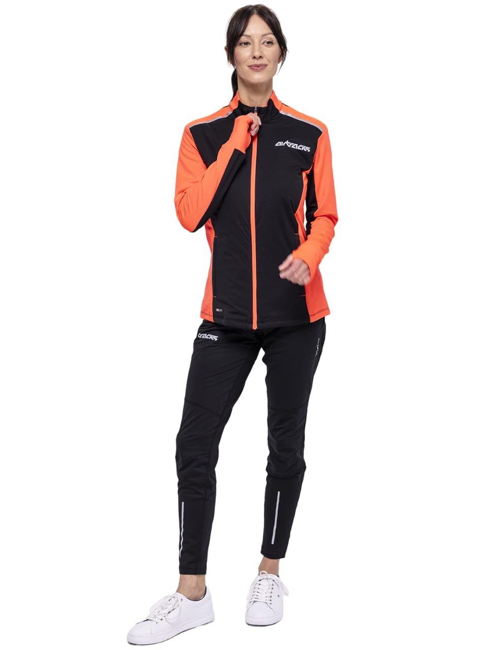 Airtracks Damen Winter Laufset Pro Line: Thermo Laufhose Lang + Thermo Laufshirt Langarm (Laufset, 2-TLG) - Wasserdicht - Winddicht - Atmungaktiv - Reflektoren