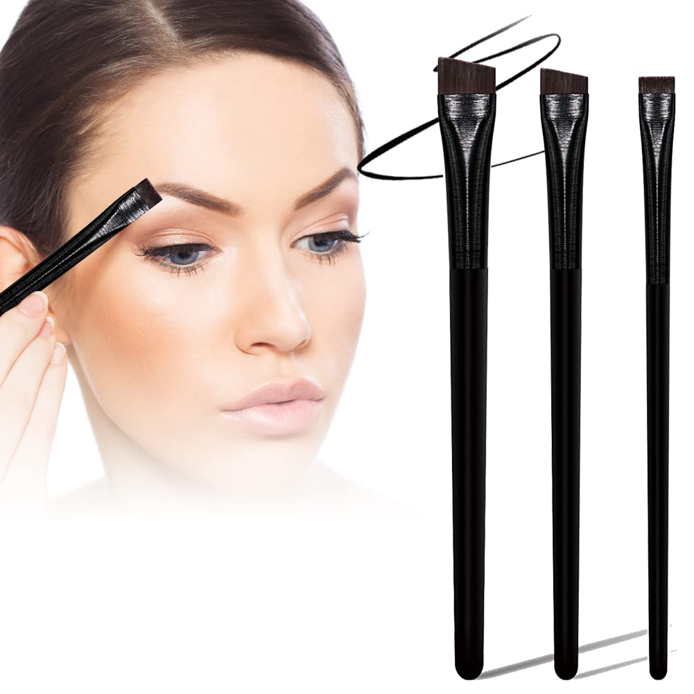 Eyeliner Brush Set Fine Angled Point Angled Eyebrow Brushes Set 3PCS Slanted Eyebrow Brushes Sets Ultra Thin Flat Eyeliner Premium Angled Eyebrow Brush Precision Gel Eyeliner Brush Sickle