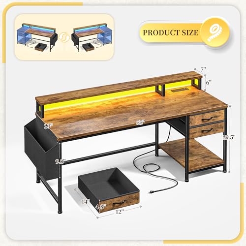 Image of DurayLoly 55 inch Small Gaming Desk with Remote Control RGB Light for Teen Gamer,10m Full-Color Strip with Wireless Remote,20 Dynamic & 20 Lighting Modes, Effortless Control to Level Up Your Gaming Vibe