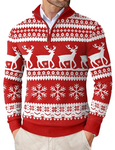 COOFANDY Herren Pullover 1/4 Zip Neck Weihnachtspullover Rollkragen...