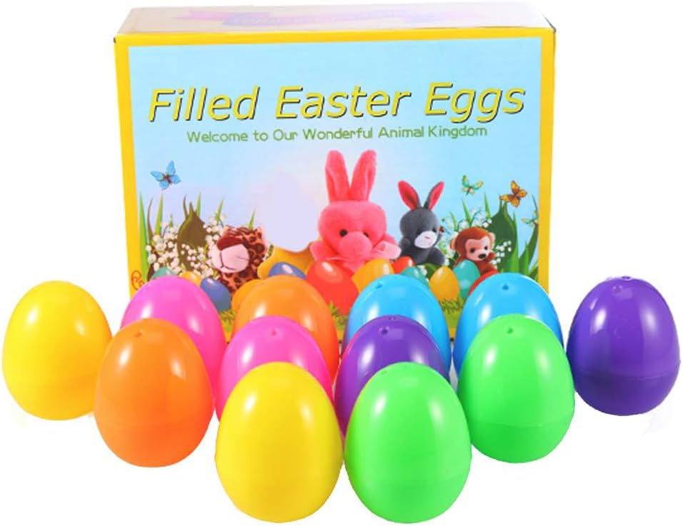 12 pcs Easter Eggs Filled with Mini Plush Animals Toy for Easter Basket Stuffers/Fillers, Eggs Hunt, Party Favor