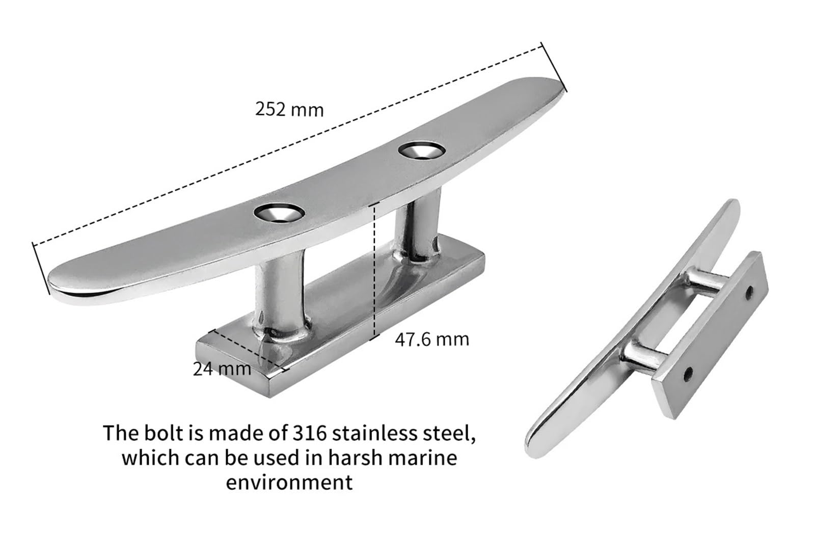 20 cm 25 cm słupek 2 otwory maszt łodzi knaga cumownicza ze stali nierdzewnej 316 knagi płaska knaga do łodzi (25 cm)