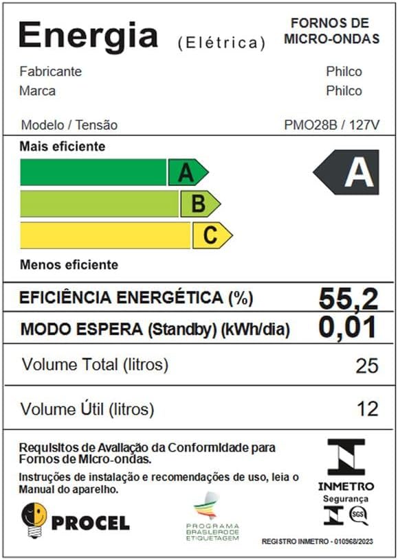 Energy efficiency label for Philco PMO28B microwave oven