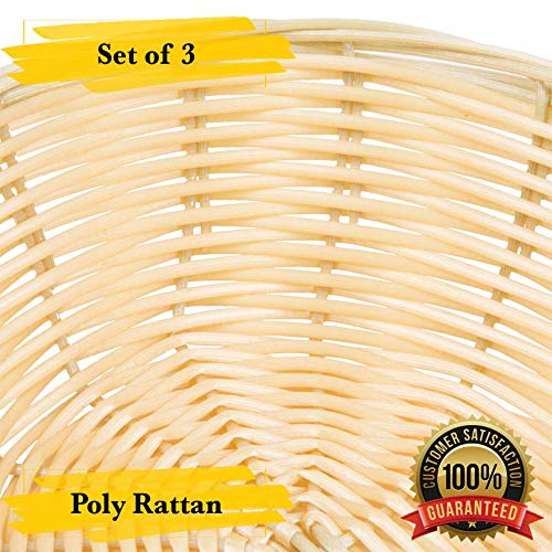MM Foodservice Plastic Rattan Basket, Rattan Serving Basket, Set of 3 Baskets (Round - 8 Inch)