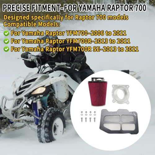 Image of Motoparty Intake Upgrade Kit Engine Air Filter kit & Air Intake Filter Box Lid Cover for Yamaha YFM700 Raptor 2006-2021, YFM700R & YFM700R SE 2013-2021, W /Intake & Holder Adapter