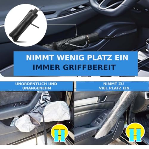 Regenschirm Sonnenschutz für Autoscheibe 140×80 cm mit Zugring Reflektierende Beschichtung, Schützt vor Hitze Einfache Anwendung - Titanium Silver