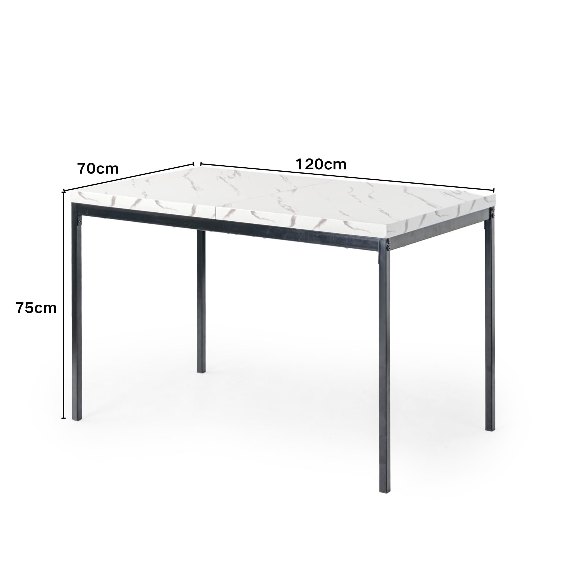 FurnitureR Tables de Bar de Jardin en Imitation Marbre Blanc, pour 4 à 6 Personnes, Plateau en Bois Epais avec Structure Métallique, pour Terrasse, Patio, Salle à Manger, Garden, 120 x 70 x 75cm