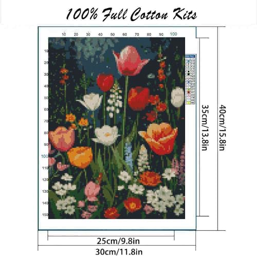 Image of MYBISYMQQ Flower Stamped Cross Stitch Kits, DIY Flowers Cross Stitch Ornament Kits for Adults Beginners, Counted Embroidery Needlepoint Kits Home Decor 15.7x11.8 inch