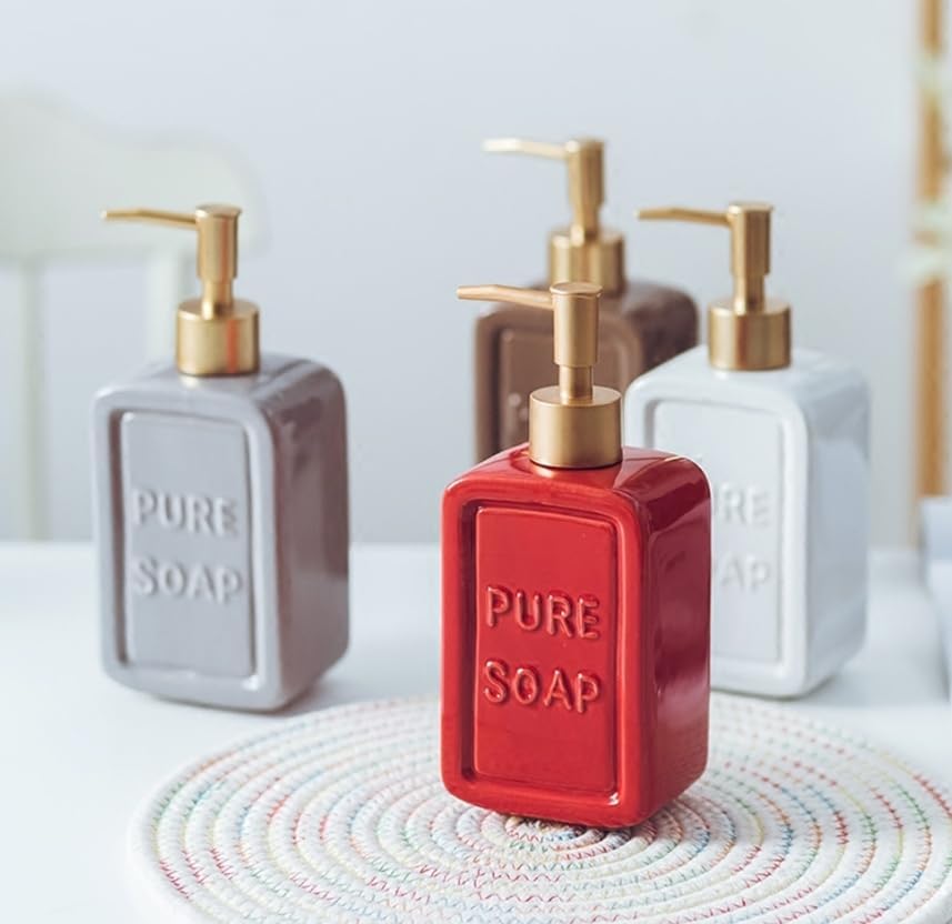 3 Pieces Ceramic Soap Dispenser,Pump Bottle,Hand Wash Dispenser,soap Dispensers for Bathroom,Used for Lotion,Shampoo,Shower Gel (White 8 * 6 * 19cm)