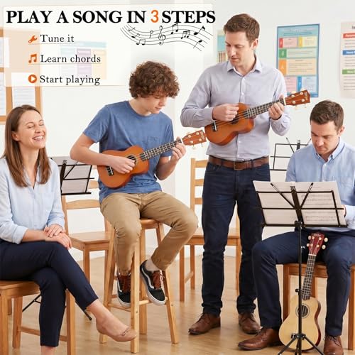 Image of Everjoys Soprano Ukulele Beginner Kit 21 Inch w /Free Online Lesson Gig Bag Tuner Picks Strap, Fast to Learn (Honey)