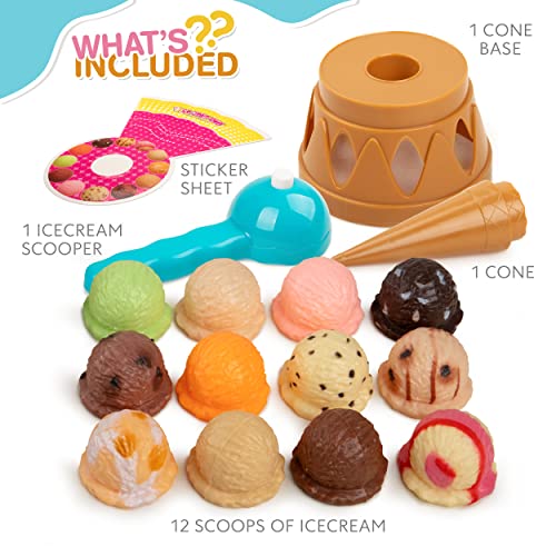Smart Novelty Ice Cream Toy Stacking Tower - Balancing and Stackable Scoop Ice Cream Play Set for Toddlers, Frozen Dessert Food Games for Kids Aged 3+