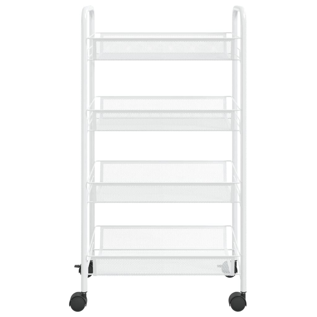 Carrito de cocina de 4 niveles, color blanco, 46 x 26 x 85 cm, hierro con ruedas, cestas de red extraíbles, carrito auxiliar móvil para cocina, baño, oficina, organizador de almacenamiento